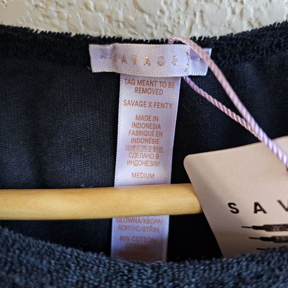 NWT SAVAGE X FENTY 70s Ruched Terry Thong Teddy black size Medium - Picture 3 of 6